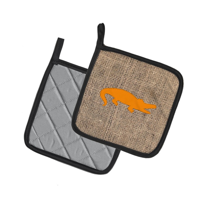 Caroline's Treasures Alligator Faux Burlap & Orange Pair of Pot