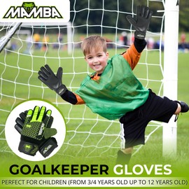 MAMBA Kids Goalie Gloves Youth Goalkeeper | Durable, Latex Palm & Back Hand | Double Length Latex Wrist Support | Outstanding Design | Goalie Gloves for Kids - Boys & Girls (3)