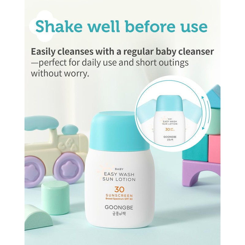 GOONGBE Korean Baby Easy Wash Mineral Sunscreen SPF30, 2.11 fl