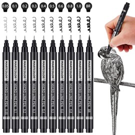 MARTCOLOR Micro Pen Fineliner Pens, 10 Size Fine Point Archival Black Ink Pens, Waterproof Multiliner Pen for Artist Illustration, Sketching, Art Drawing, Anime, Manga, DIY Gifts Projects