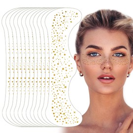 HAPPOW 12 Stück Glitter Freckles Tattoo, Gesichtstattoo Glitzer, Fake Freckles Tattoo, Party Make-up Dekoration Aufkleber, Wasserfest und Schweißfest, für Konzerte, Hochzeiten, Poolpartys(Gold）