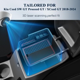 BIBIBO Storage Box for Kia Ceed SW GT Proceed GT 2018-2025 / XCeed GT 2019-2025, Centre Console Organiser with Non-Slip Mat, Centre Armrest, Console Shells Armrests, Car Armrest Rest