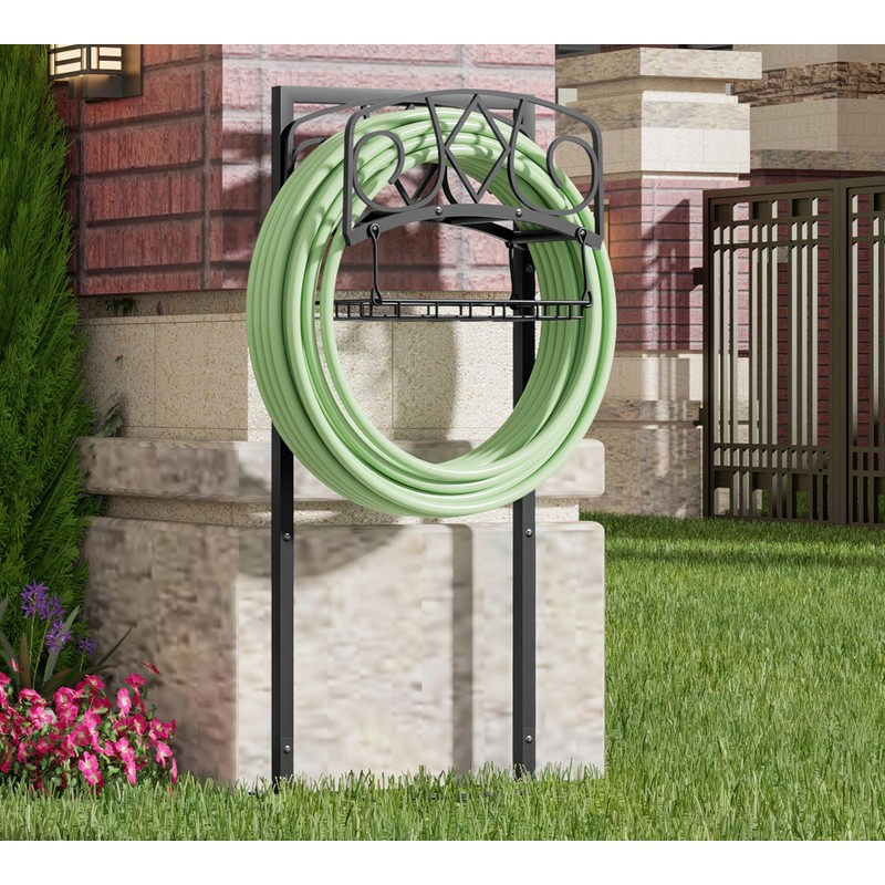 CALIDOLA Freestanding Garden Hose Organizer with Black Powder-Coated Finish -