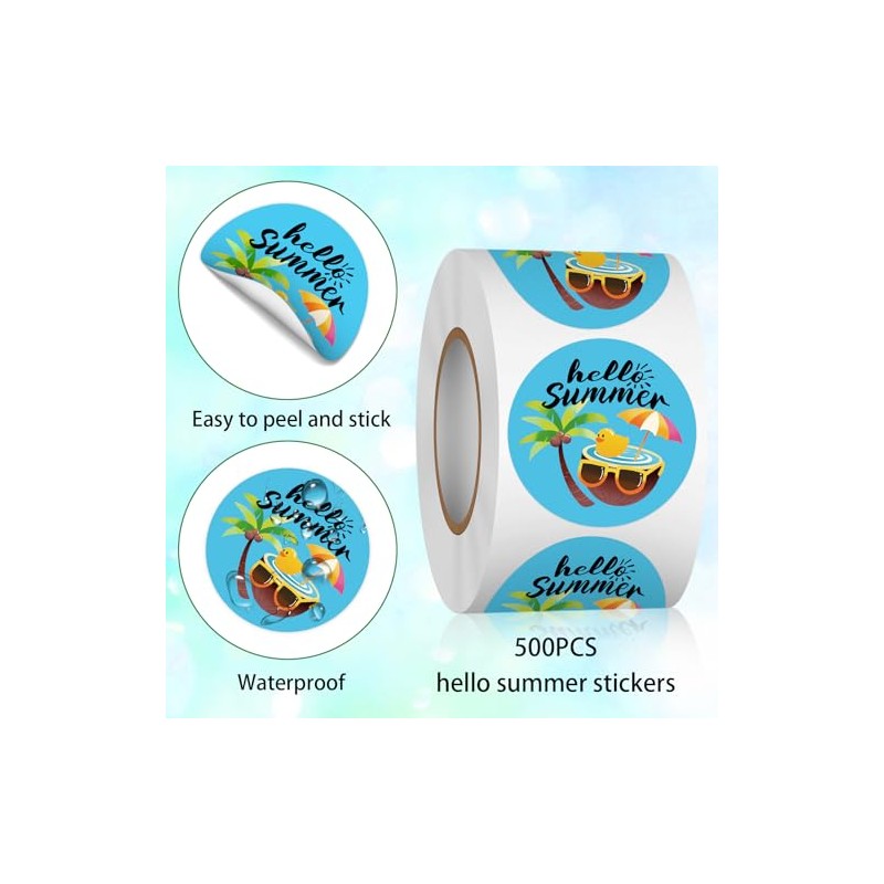 Heyfibro - 500 rollos de calcomanías de Hello Summer con