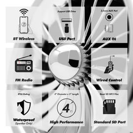 GoHawk TJ4-Q 1000W 4 Channel Amplifier 4" Full Range Waterproof Bluetooth Motorcycle Stereo Speakers Audio System AUX USB SD Radio for 1-1.5" Handlebar Harley Touring Cruiser ATV