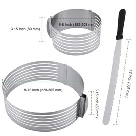 PINGEUI 5er Set Verstellbare Tortenring, 2 Größen Tortenring Edelstahl mit Tortenretter, Streichpalette und Tortenschneider, Backzubehör für Torten, 23-30cm/15-20cm
