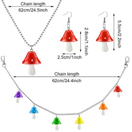 Kenning 3 Pieces Mushroom Pants Chain Dangling Earrings Necklace Set Mushroom Pendant Keychain Drop Dangle Earrings Necklace for Women Jewelry Accessories
