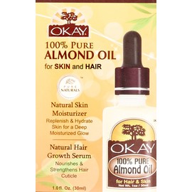 OKAY | 100% Pure Almond Oil | For Hair and Skin | Repair Damaged Hair | Replenish Skin | Free of Silicone & Paraben | 1 oz
