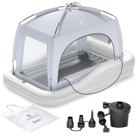 QPAU Inflatable Portable Kids Air Mattress, Ideal for Home, Grandma's, Camping, Traveling -Includes Fast Electric Pump – Ages 3+ (Gray)