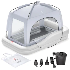 QPAU Inflatable Portable Kids Air Mattress, Ideal for Home, Grandma's, Camping, Traveling -Includes Fast Electric Pump – Ages 3+ (Gray)