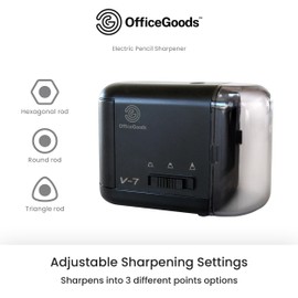 OfficeGoods Electric Pencil Sharpener - Battery or Cord Powered Portable Sharpener - Perfectly Sharpens Colored Pencils, Drafting Pencils for Kids, Adults, Office, School and Home - Black