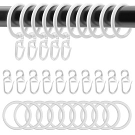 Pack of 50 Metal Curtain Rings with Hooks, Curtain Rings for Rod, 30 mm / 1.18 in Inner Diameter, Curtain Rings White, with 50 Pieces Curtain Hooks for Rings Transparent, Curtain Rings for Curtain