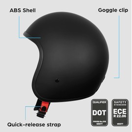 Westt Open Face Motorcycle Helmet DOT Approved Moped Scooter Vespa Cruiser 3/4 Half Helmet with Washable Padding and Quick Release Buckle for Men Women Model Vintage