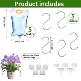 5 x 3.5 L Automatic Watering System for Potted Plants, Holidays and Balconies - Drip Irrigation with Adjustable Valve, Flower Watering Aid