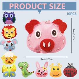 YCHYAN Pack of 10 Sewing Children, Sewing Set, DIY Felt Sewing Animals Craft Set for Children, Felt Sewing Kit, Craft Set, Children, Animal Shapes, Animal Sewing, Educational Hand Sewing Set for