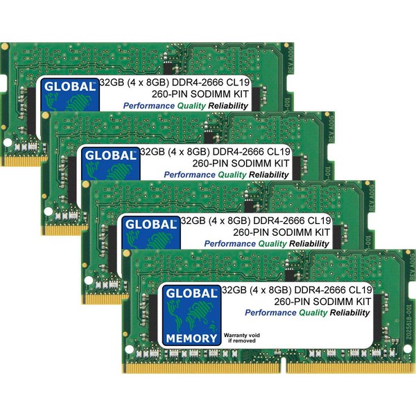 32GB (4 x 8GB) DDR4 2666MHz PC4-21300 260-PIN SODIMM Memory