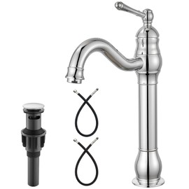 Heyalan Vessel Sink Faucet Tall Bathroom Faucet Single Handle 1 Hole High Spout with Drain Material 360 Degree Adjustable Lavatory Vanity Mixer Tap,Straight Body,Polish Chrome