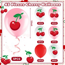Suilung 45 Pcs Cherry Party Decorations, Cherry Balloons 12" Cherries Fruit Latex Balloons for Girls Birthday Baby Shower Party Supplies Decor (Cherry)