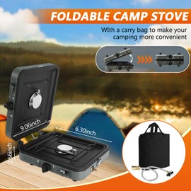 Julymoda 2 Burner Camping Stove,Foldable Camp Stove with 17000 BTU,Two Adjustable Burners with Piezo Ignition,Portable Propane Camp Stove with Carry Bag for Camping,Tailgating,Outdoor Cooking