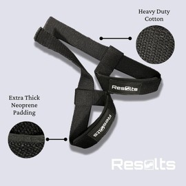 Results Lifting Wrist Straps for Weightlifting, Bodybuilding, Powerlifting, Strength Training, & Deadlifts - Padded Neoprene with 18 inch Cotton (Black)
