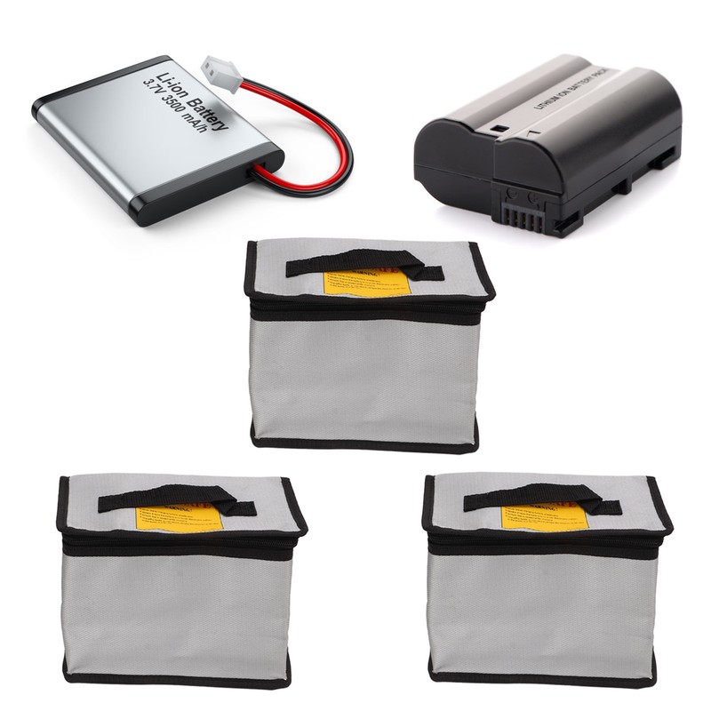 3PCS Lithium Battery Bag with Zipper Portable Fireproof Explosionproof Battery