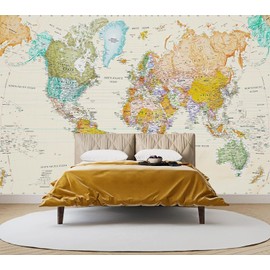Dingdanbao Dingdanbao World Map Wallpaper, Geographical Topics 3D Mural, Self Adhesive Removable Peel Stick Murals, Large Waterproof Wallpaper for Living Room Bedroom Playroom Wall Decors 79" Wx55 L-PVC