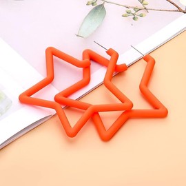 Neon Hoop Earrings Retro Large Star Hoop Earrings 80s Classic Big Hoop Earrings for 80's Party Accessories for Women (One size, Orange)