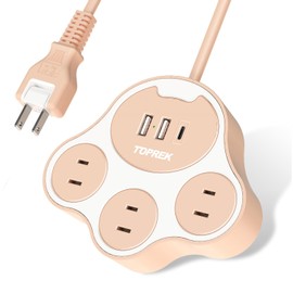 TOPREK Cat Paw Shaped Power Strip, Pink, USB Outlet, Extension Cord, 3 Sockets, 3 Sockets, USB-C (USB-C 20W, PD3.0, Rapid Charging), 1500W/12A, 180° Swing Plug, Lightning Surge Guard, Office, Home,