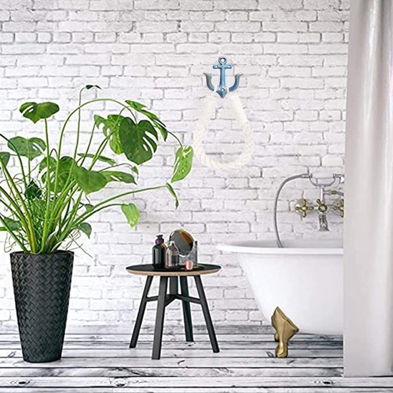 Amerla 2 Pcs White Nautical Rope Toilet Paper Holder Wall-Mounted