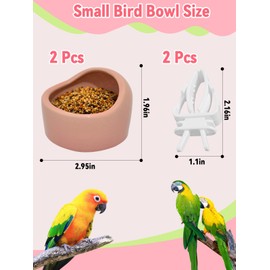 Niwaes 2 Pcs Bird Food Bowl Small Ceramic Bowls for Birds Parakeet Food Bowl Parrot Feeding Cups, Bird Cage Feeder with 2 Plastic Feeding Clips for Parakeets Conure Cockatiels Lovebird Budgie (Pink)