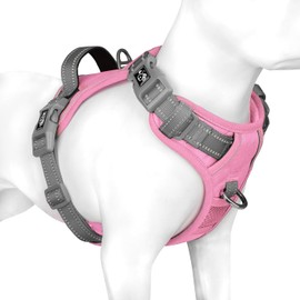 PHOEPET No Pull Dog Vest Harness with Unique Colors，Adjustable Reflective No-Choke Pet Harness with Easy Control Handle and Metal Clips for Small Medium Large Dogs（Baby Pink Base & Grey Straps，S)