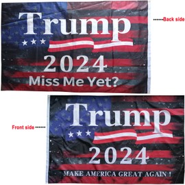 Double layers Trump flag,Make American Great Again flag & Miss Me Yet (2-Ply Double sided-3x5fts) 3x5 Feet Trump Flag 2024,2 Ply Double Sided Trump 2024 Flag with Brass Buttonhole Trump Flag for Outdoor Room (Black)