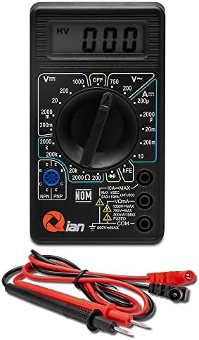 QIAN Multimetro Digital Pantalla LCD 3 12 digitos -Mide Voltaje ACDC, Corriente CC y Resistencia - Incluye Punta Negra y Roja (QAD-90011)