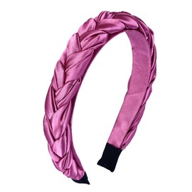 1Pc Fashion Solid Headbands for Women Girls 1Inch Wide Braided Satin Silk Hot Pink Headband Plaited Criss Cross Hairband Hairhoop Non Slip