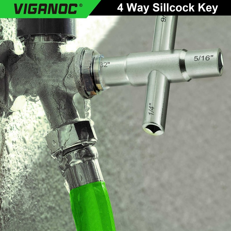 Viganoc 4 Way Sillcock Key, 1/4", 9/32", 5/16", 11/32", Utility