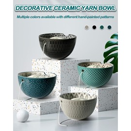 UCDRMA Yarn Bowl Ceramic Crochet Bowl, Handmade Craft Knitting Bowl with Hand-Painted Patterns Decorations Yarn Holder for Crocheting, 6in Larger Yarn Bowls for Crochet Bulky Yarn/Acrylic Yarn, etc.