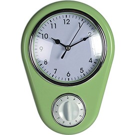 Retro 50s Design Wall Clock Kitchen with Timer Green
