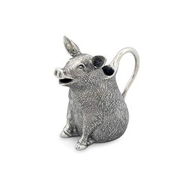 Vagabond House Soild Metal Pewter Happy Pig Creamer Milk for Coffee or Tea 4" Long x 3.75" Tall