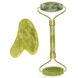 Gua Sha Massager, Jade Roller Set, Natural Jade Roller, Face for Anti-Ageing Wrinkles, Slimming and Firming Face, Face Roller Face Massage (Jade Roller Set-1)