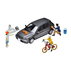 Diocolle 64 314875 Car Snap 02b Car Wash, Honda Civic 25X, S-Limited Included, ABS, PVC, Pre-Painted and Assembled Doll, Accessories & Die-Cast Complete Mini Car Set