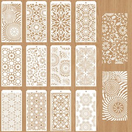 GOMAKERER 12 Pcs Decorative Painting Templates, 12 Styles Floral Stencil Template Reusable Border Stencil for Painting on Tile Furniture Wall Floor Scrapbooking Decor Drawing Tracing