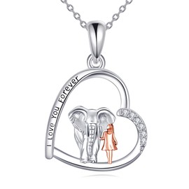 VENACOLY Elephant and Girls Necklace S925 Sterling Silver Elephant Chain Cute Elephant Necklaces Jewellery for Women Ladies Gifts, Sterling Silver, Zirconia gemstone