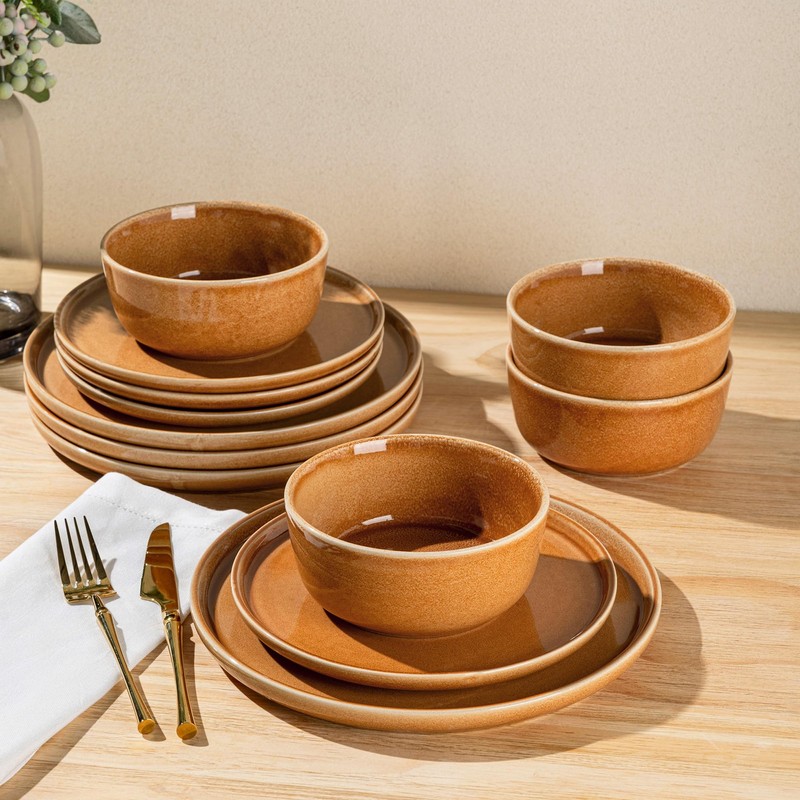 GBHOME Ceramic Dinnerware Sets for 4, 12 Pieces Stoneware Plates