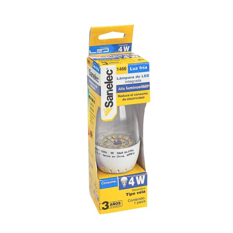 SANELEC, Foco LED, Tipo Vela, E27, Luz Fría, 4 W,