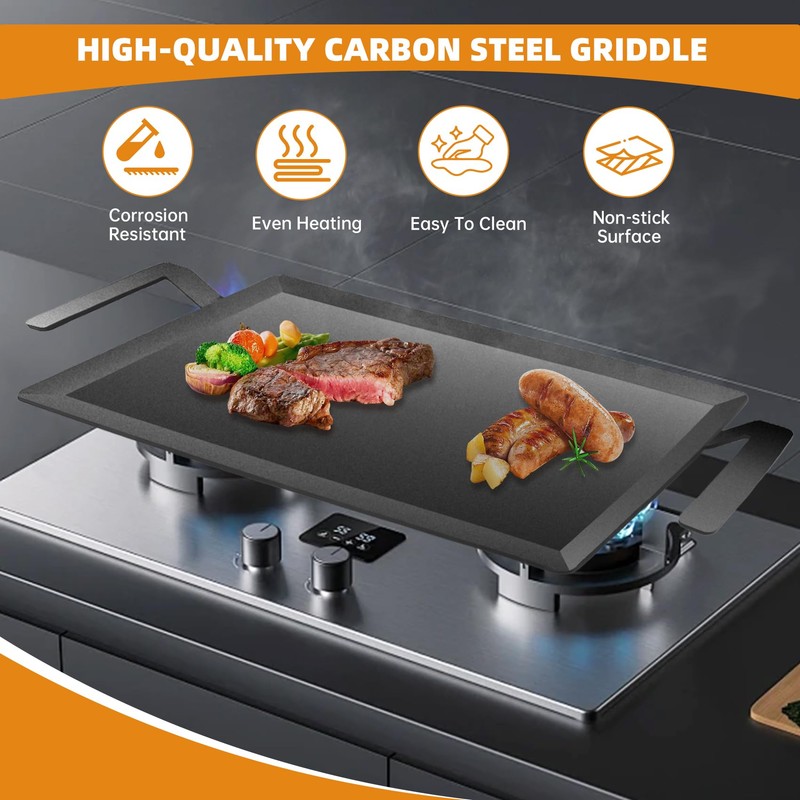 Carbon Steel Griddle Pan, Double Burner Flat Top Grill Plate