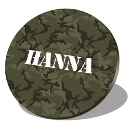 1 x Round Coaster - Name Hanna Camouflage Army Military Letter Lettering Initial Cork Backed MDF Glossy Tea Coffee Accessory #271362