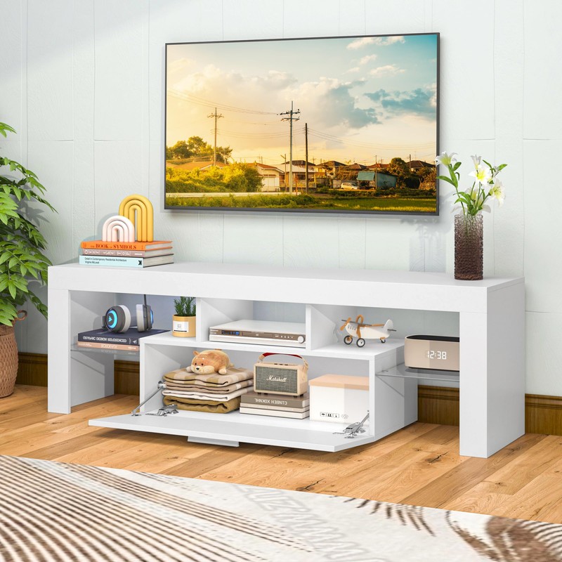 Clikuutory Modern Lighting 51 inch TV Stand with Large Storage