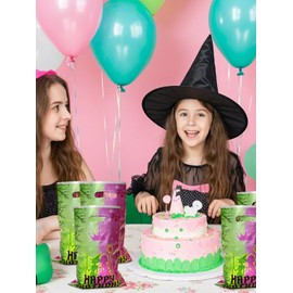 Liiaiyter 50PCS Witch Birthday Gift Bags, Pink Crown Party Favor Bag Candy Treat Bag, Pink and Green Party Decorations Plastic Goodie Bags with Handles, for Woman Lady Holiday Event