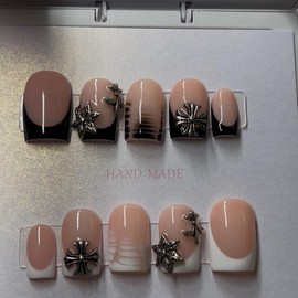 Handmade Black & White Croc French High Gloss Luxury Press On Nails Nail Art Nail Care - Shape: Duckie, Length: Medium, Size: Small