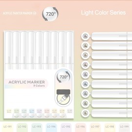 Yolaka Water Based Acrylic Paint Markers, 9 Colors Acrylic Paint Pens Set with Soft Brush Tip, Marker Pen for Rock Painting, Egg, Wood, Glass, Paper, Acrylic Painter Ink (Light Color)